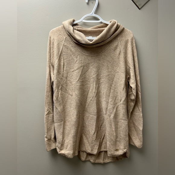 Calvin Klein Mock Neck Tan Lightweight Sweater - Picture 1 of 4